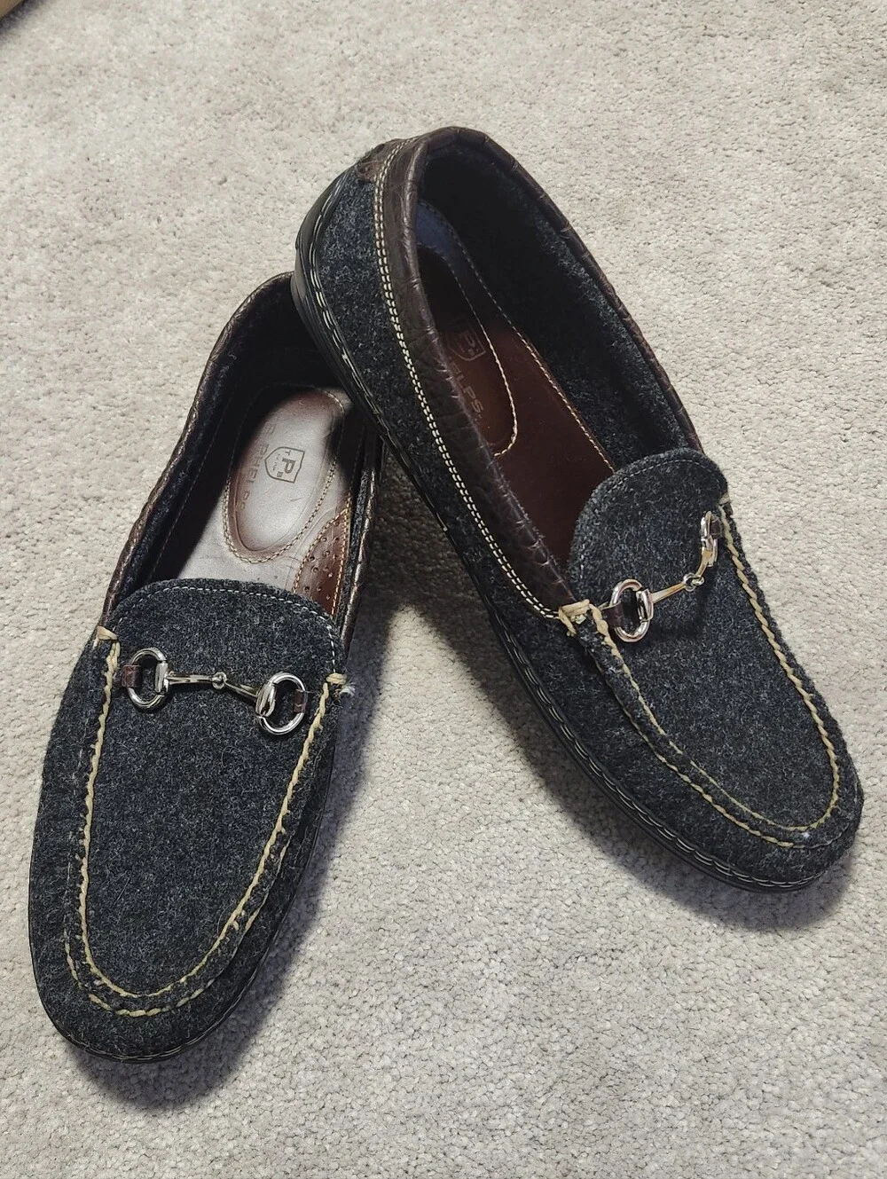 T.B. PHELPS Men's Wool Horse Bit Driver Italian Gray Brown‎ Moccasin Loafer 11